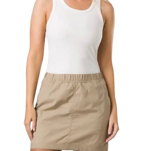 PrAna Style 1969081 Double Peak Skort Skirt‎ Tan Size 12 Pockets - Picture 1 of 9